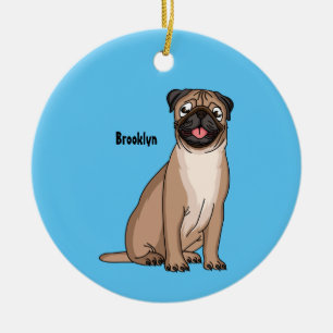 Lustigt illustration av hund tecknad i lycklig julgransprydnad keramik
