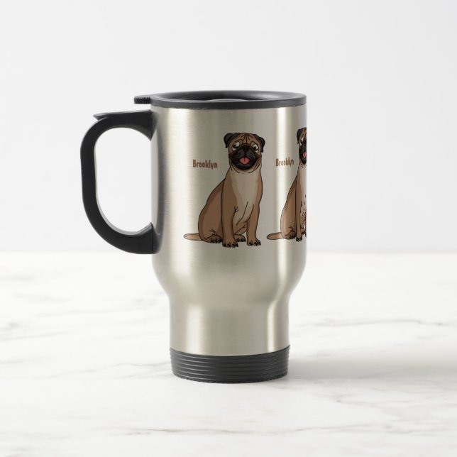 Lustigt illustration av hund tecknad i lycklig resemugg (Vänster)