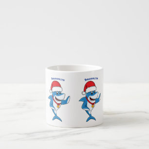 Lustigt illustration av julhajens tecknad espressomugg