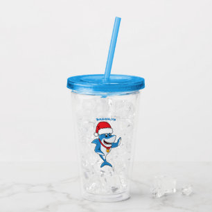 Lustigt illustration av julhajens tecknad take away mugg