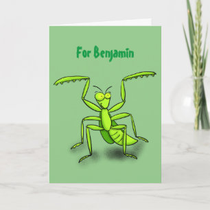 Lustigt illustration av mantis tecknad med grönt kort