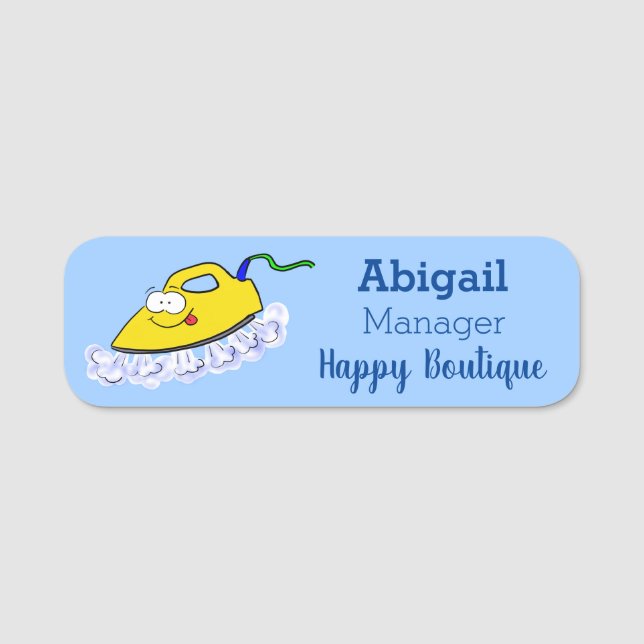 Lustigt illustration av tecknad järn tvätt namnbricka (Framsida)