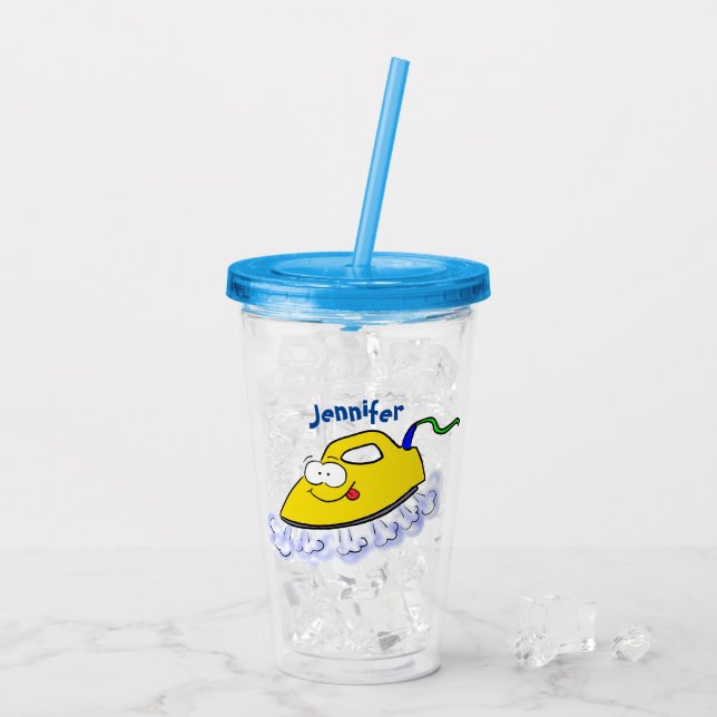 Lustigt illustration av tecknad järn tvätt take away mugg (Baksida Ice)