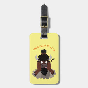 Lustigt illustration av tecknaden buffalo bison bagagebricka