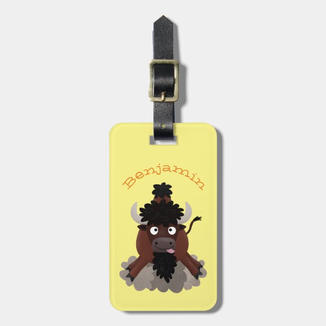 Lustigt illustration av tecknaden buffalo bison bagagebricka (Vertikal Framsida)