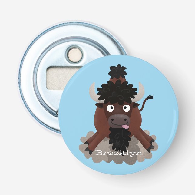 Lustigt illustration av tecknaden buffalo bison flasköppnare (Framsidan)