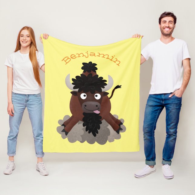 Lustigt illustration av tecknaden buffalo bison fleecefilt (På plats)