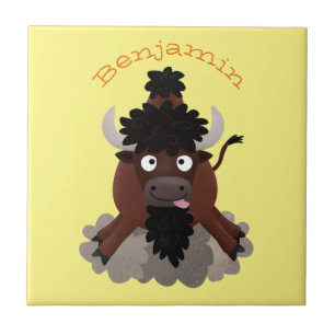 Lustigt illustration av tecknaden buffalo bison kakelplatta