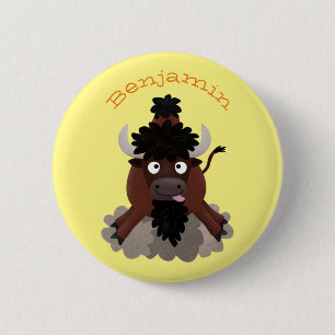 Lustigt illustration av tecknaden buffalo bison knapp