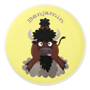 Lustigt illustration av tecknaden buffalo bison knopp