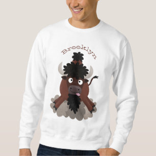 Lustigt illustration av tecknaden buffalo bison lång ärmad tröja