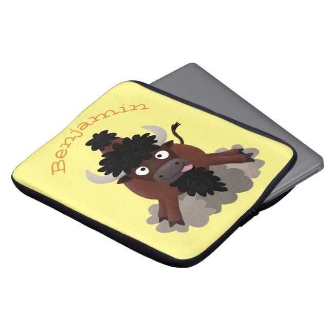 Lustigt illustration av tecknaden buffalo bison laptop fodral (Framsida topp)
