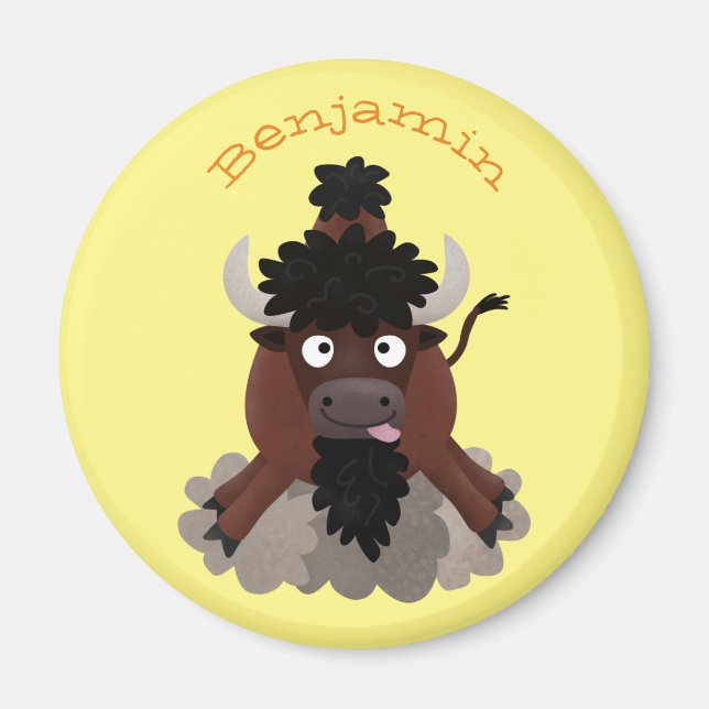 Lustigt illustration av tecknaden buffalo bison magnet (Framsidan)