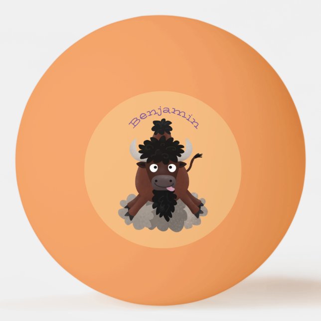 Lustigt illustration av tecknaden buffalo bison pingisboll (Framsidan)