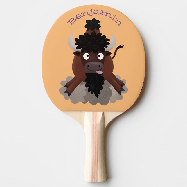 Lustigt illustration av tecknaden buffalo bison pingisracket (Framsidan)