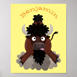 Lustigt illustration av tecknaden buffalo bison poster