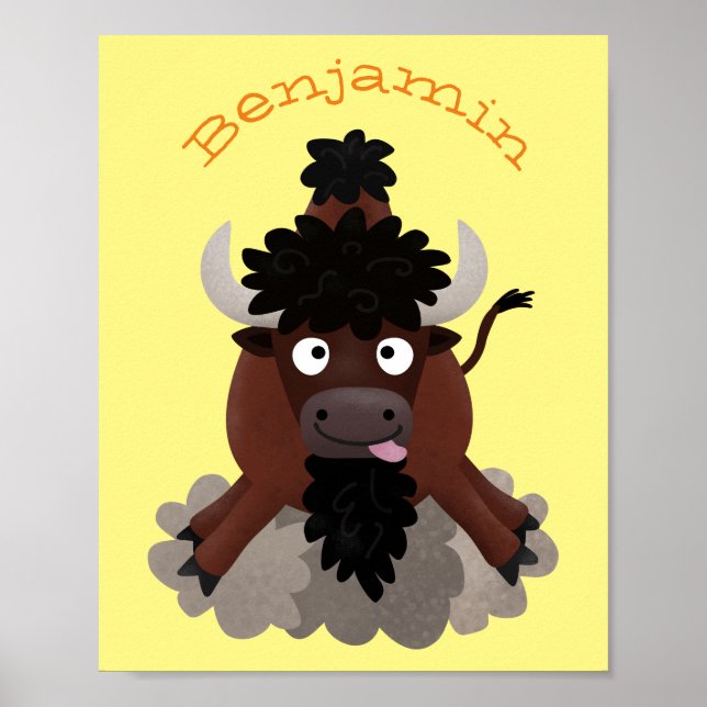 Lustigt illustration av tecknaden buffalo bison poster (Framsidan)