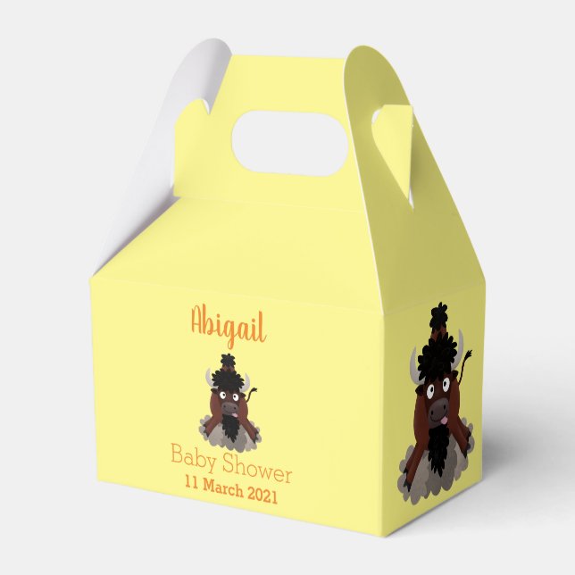 Lustigt illustration av tecknaden buffalo bison presentaskar (Framsidan Sidan)