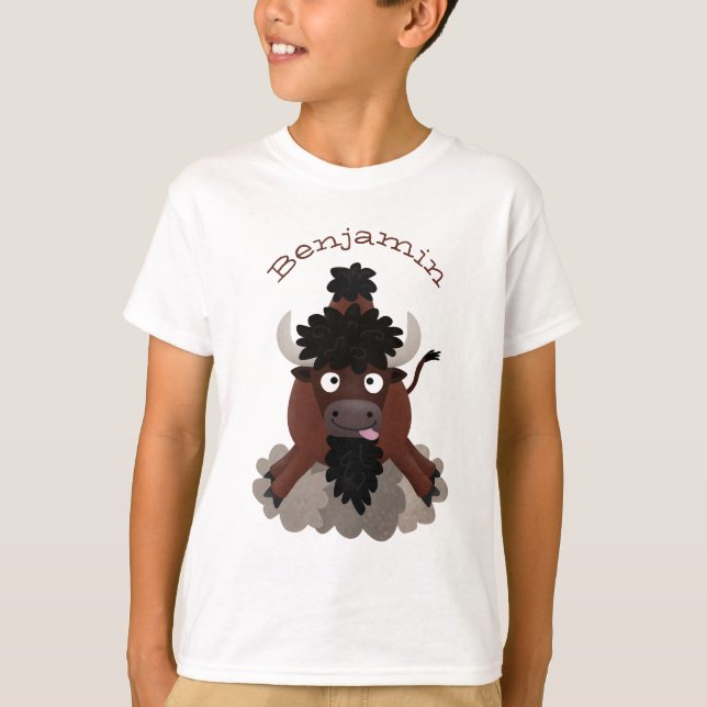 Lustigt illustration av tecknaden buffalo bison t shirt (Framsida)