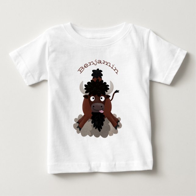 Lustigt illustration av tecknaden buffalo bison t shirt (Framsida)