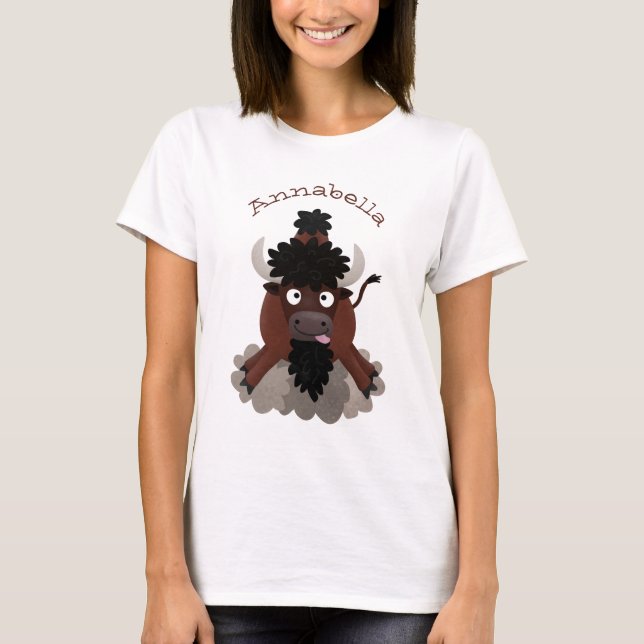 Lustigt illustration av tecknaden buffalo bison t shirt (Framsida)