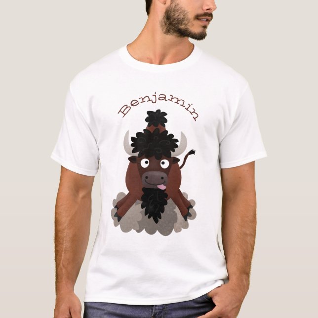 Lustigt illustration av tecknaden buffalo bison t shirt (Framsida)