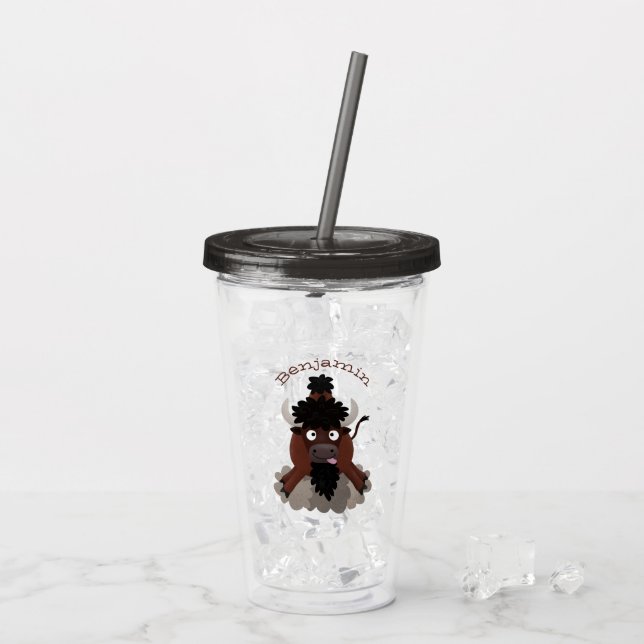Lustigt illustration av tecknaden buffalo bison take away mugg (Baksida Ice)