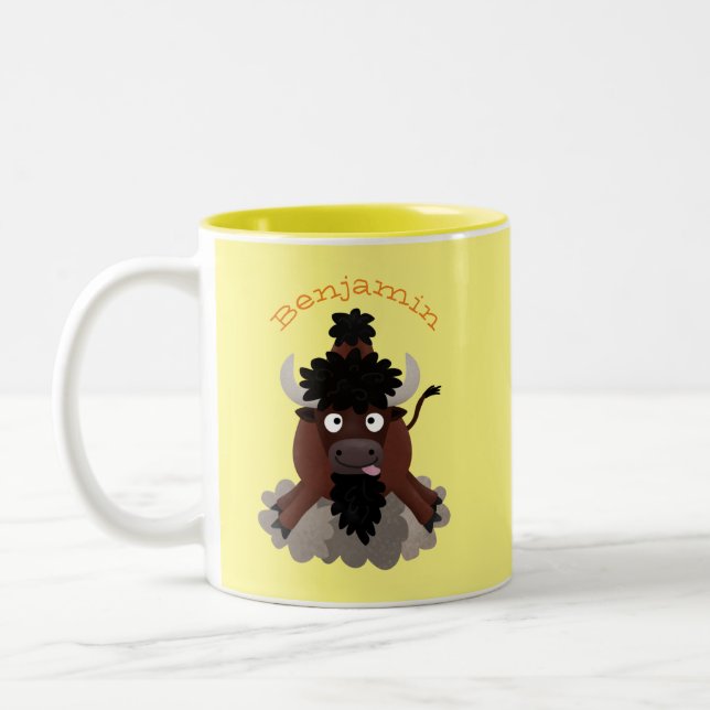 Lustigt illustration av tecknaden buffalo bison Två-Tonad mugg (Vänster)