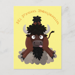 Lustigt illustration av tecknaden buffalo bison vykort