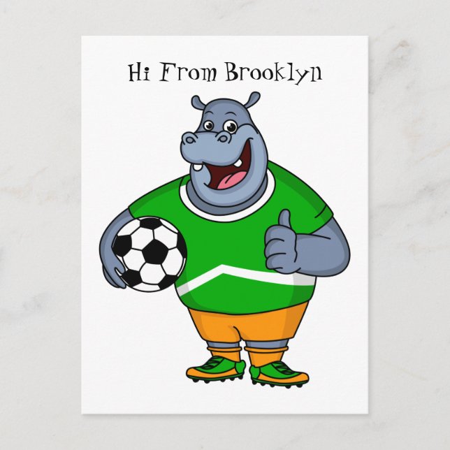 Lustigt illustration av tecknaden för hippo-fotbol vykort (Framsida)
