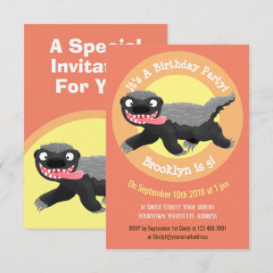Lustigt illustration av tecknaden honey badger hun inbjudningar