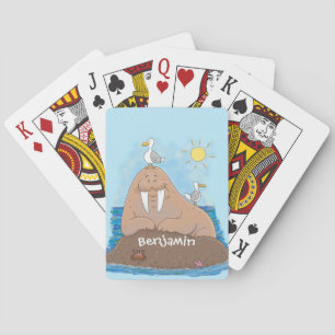 Lustigt illustration av tecknaden lycklig walrus casinokort