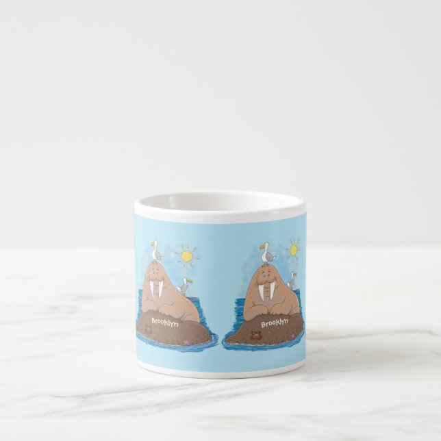 Lustigt illustration av tecknaden lycklig walrus espressomugg (Framsidan)