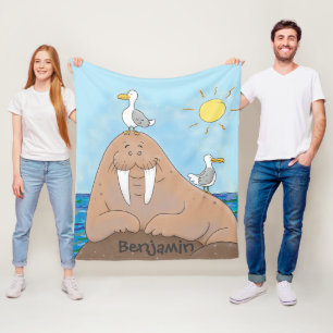 Lustigt illustration av tecknaden lycklig walrus fleecefilt