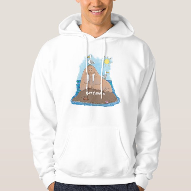 Lustigt illustration av tecknaden lycklig walrus hoodie (Framsida)