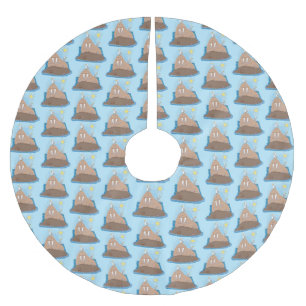 Lustigt illustration av tecknaden lycklig walrus julgransmatta borstad polyester