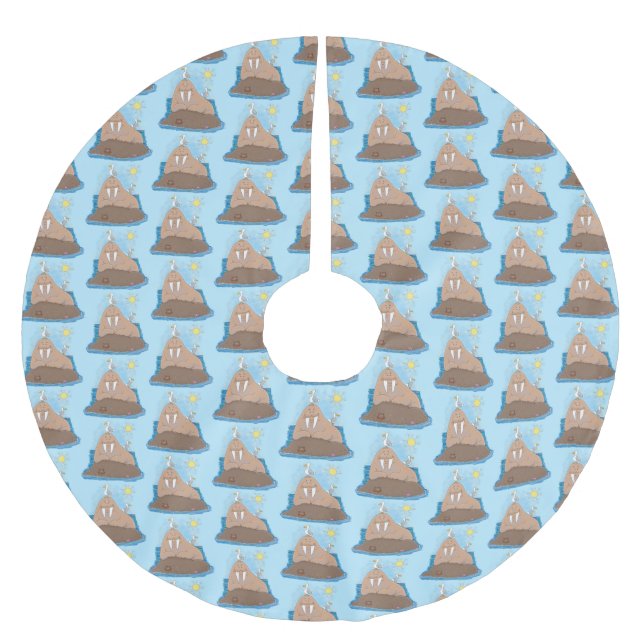 Lustigt illustration av tecknaden lycklig walrus julgransmatta borstad polyester (Framsidan)