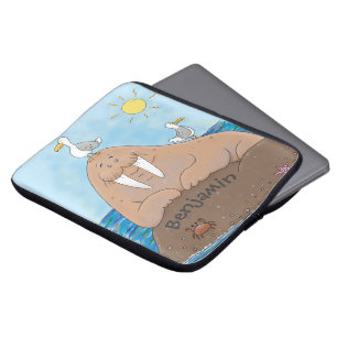 Lustigt illustration av tecknaden lycklig walrus laptop fodral