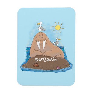 Lustigt illustration av tecknaden lycklig walrus magnet
