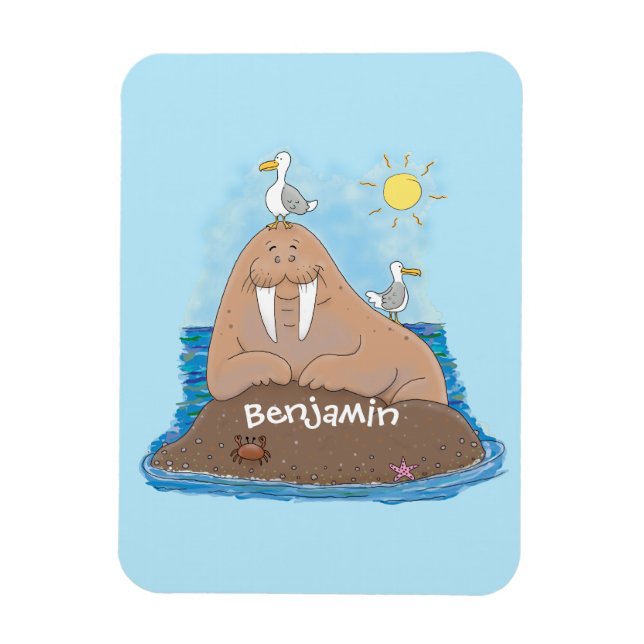 Lustigt illustration av tecknaden lycklig walrus magnet (Vertikal)