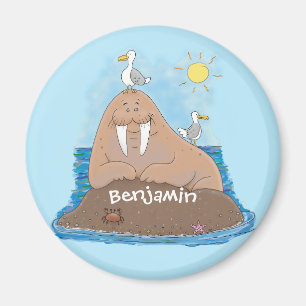 Lustigt illustration av tecknaden lycklig walrus magnet