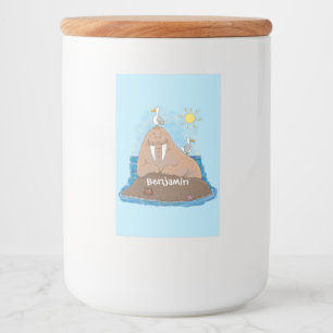 Lustigt illustration av tecknaden lycklig walrus mat etikett