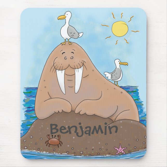 Lustigt illustration av tecknaden lycklig walrus musmatta (Framsidan)