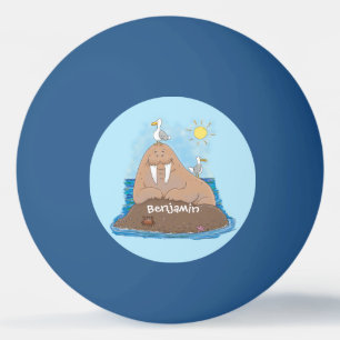 Lustigt illustration av tecknaden lycklig walrus pingisboll