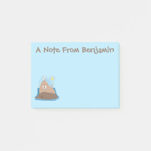 Lustigt illustration av tecknaden lycklig walrus post-it block