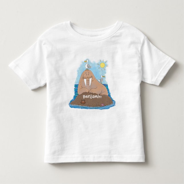 Lustigt illustration av tecknaden lycklig walrus t shirt (Framsida)