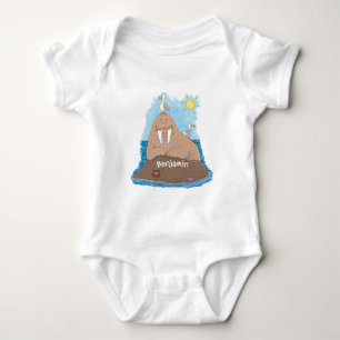 Lustigt illustration av tecknaden lycklig walrus t shirt