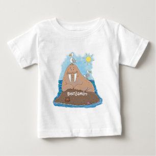 Lustigt illustration av tecknaden lycklig walrus t shirt