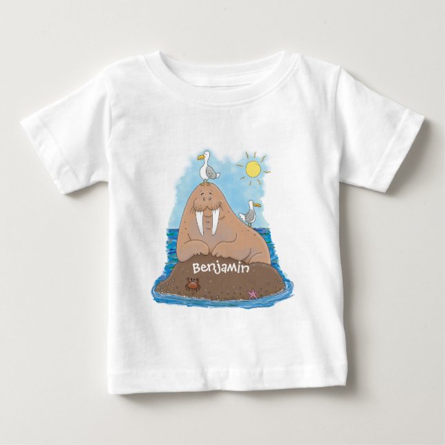 Lustigt illustration av tecknaden lycklig walrus t shirt (Framsida)