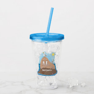 Lustigt illustration av tecknaden lycklig walrus take away mugg